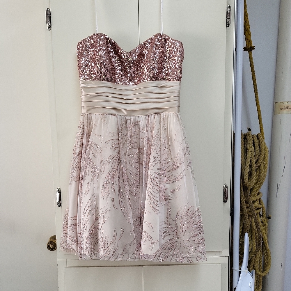 Masquerade Pink and Cream Sequin Prom Dress
